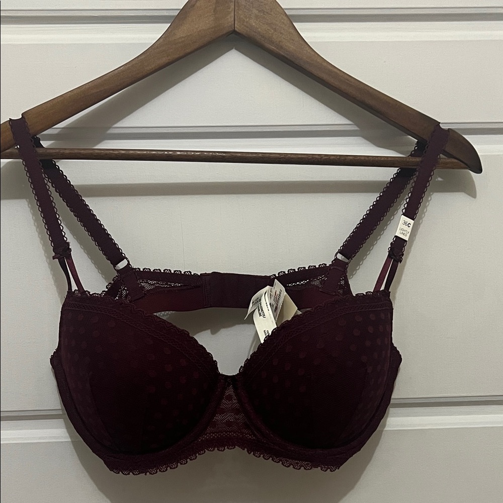 PINK Victoria's Secret Polka Dot Lace Bra in Deep Burgundy